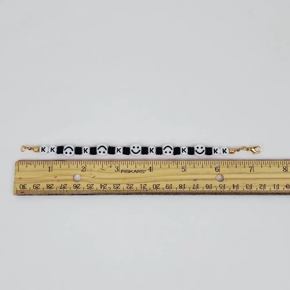Handmade Black And White Smiley Face  Letter K Bracelet